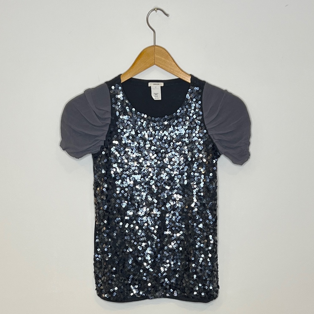 CREWCUTS  Dark Grey and Silver Sequin & Silk Blouse